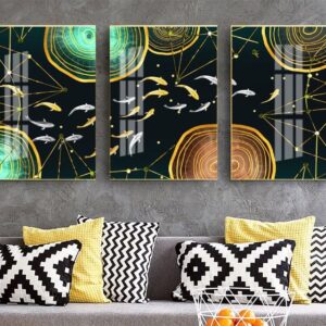 Tranh Canvas Tranh Tráng Gương Pha Lê Cao Cấp Tranh hiện đại đàn cá Trang Trí Phòng Khách Phòng Ngủ Sang Trọng Hiện Đại THĐ007