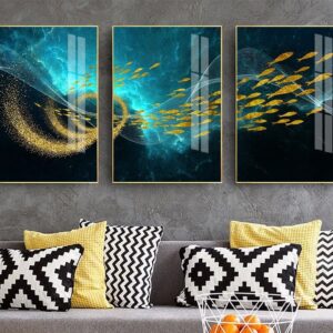 Tranh Canvas Tranh Tráng Gương Pha Lê Cao Cấp Tranh hiện đại đàn cá Trang Trí Phòng Khách, Phòng Ngủ Sang Trọng Hiện Đại THĐ010