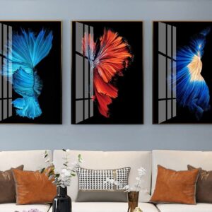 Tranh Canvas Tranh Tráng Gương Pha Lê Cao Cấp Tranh hiện đại đàn cá Trang Trí Phòng Khách Phòng Ngủ Sang Trọng Hiện Đại THĐ006