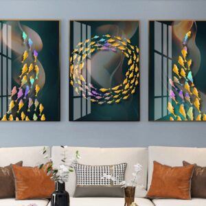 Tranh Canvas Tranh Tráng Gương Pha Lê Cao Cấp Tranh hiện đại đàn cá Trang Trí Phòng Khách Phòng Ngủ Sang Trọng, Hiện Đại THĐ005