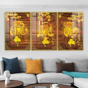 Tranh Treo Tường Tráng Gương Pha Lê Cao Cấp  Phúc Lộc Thọ Trang Trí Phòng Khách Sang Trọng Hiện Đại THĐ0256