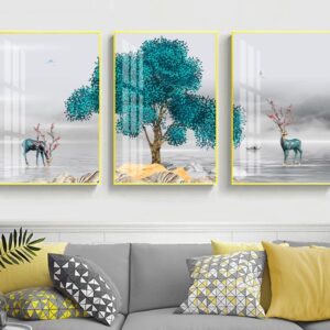 Tranh Treo Tường Tráng Gương Pha Lê Cao Cấp Hươu Tài Lộc Trang Trí Phòng Khách Sang Trọng Hiện Đại THĐ0022